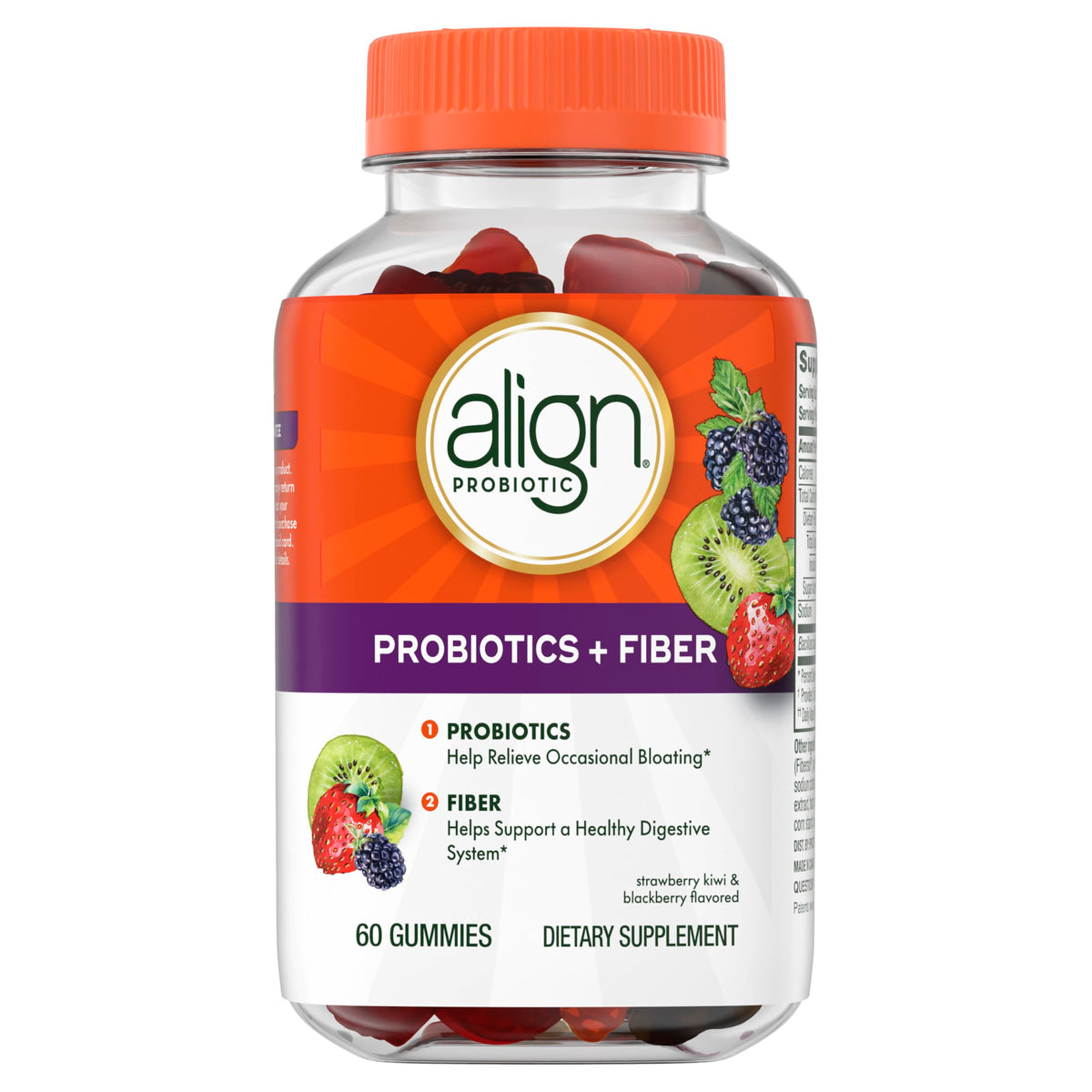 Gummies Align Probiotiques + Fibres avec fruits à côté