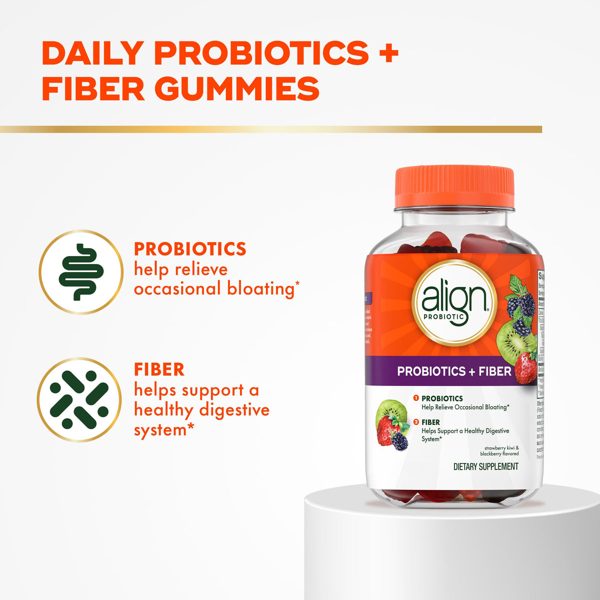 Gummies Align Probiotiques + Fibres, saveur kiwi-fraise et mûre