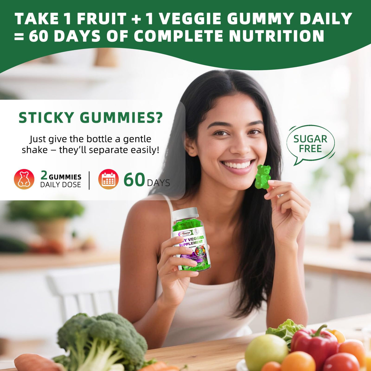 Gummies Alliwise, affichage des fruits et légumes