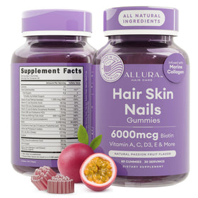 Gummies ALLURA HAIR au goût de fruit de la passion, boîte de 60 unités