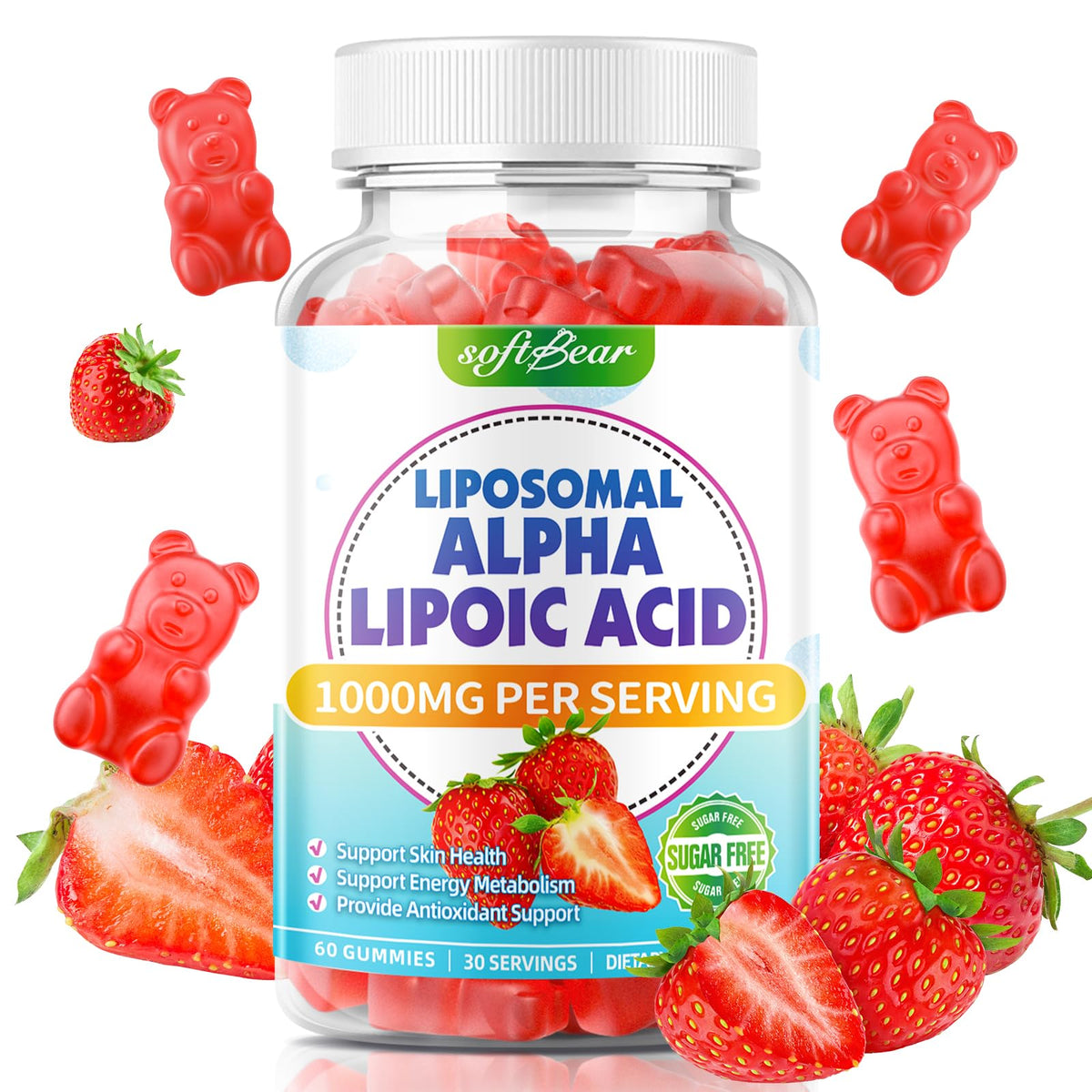 Gummies Alpha Lipoïque 1000mg softbear vue de face avec emballage