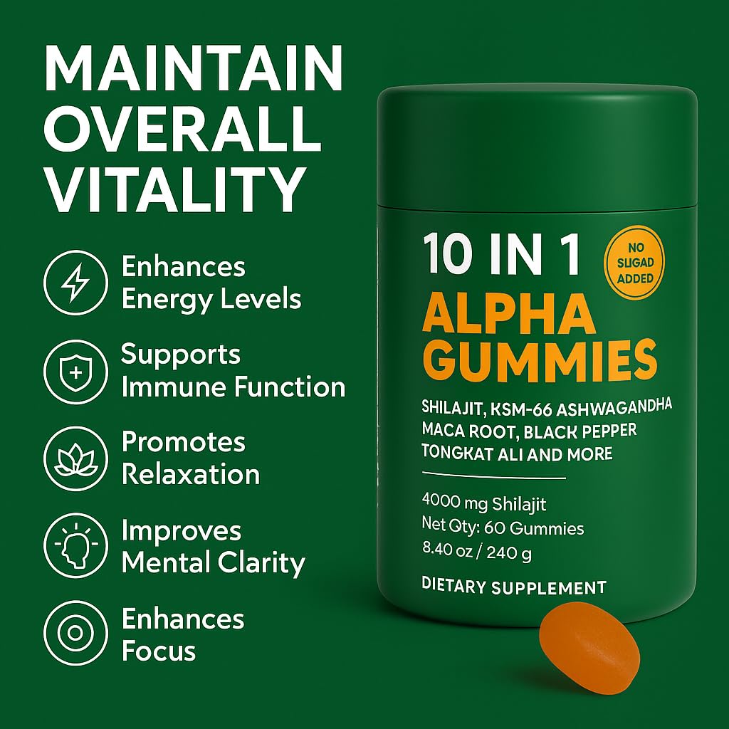 Gummies Alpha Shilajit avec bouteille et cuillère en bois
