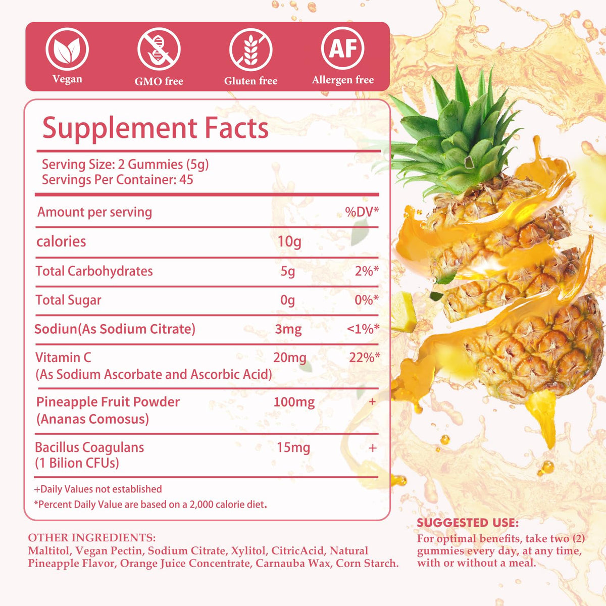 Gummies ananas Skiseoy, présentation sur une table