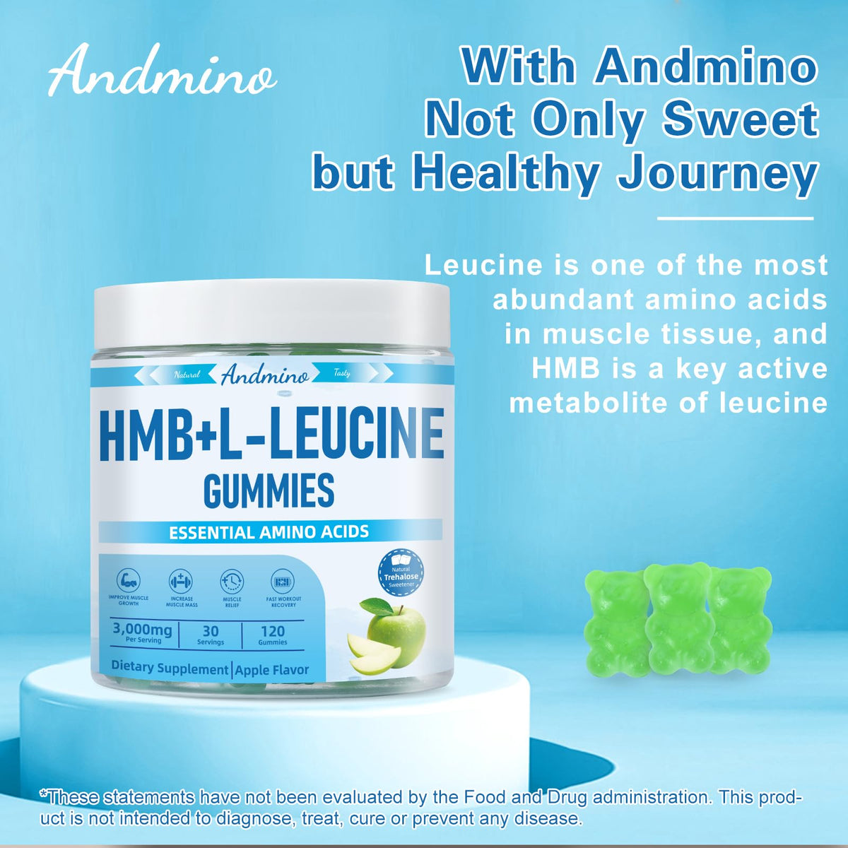 Gummies andmino HMB et L-Leucine 3000mg, format et poids de la boîte