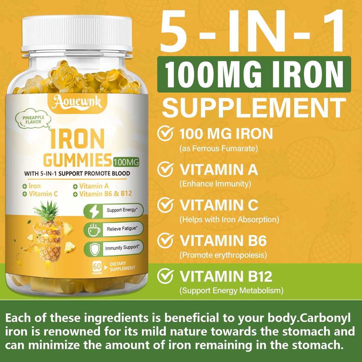 Gummies Aouewnk au fer 100mg, prise en main