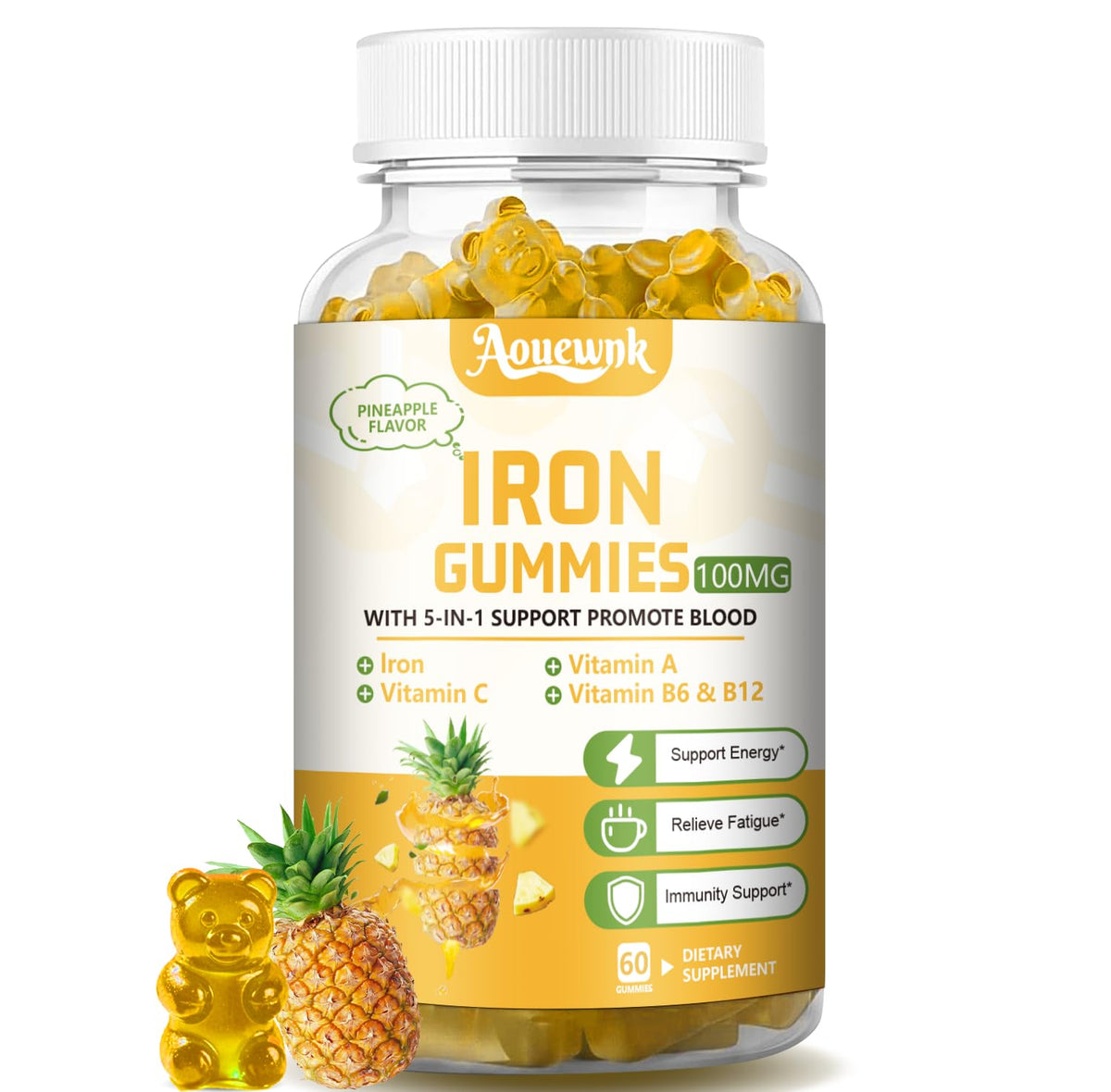 Gummies Aouewnk au fer 100mg, vue de face