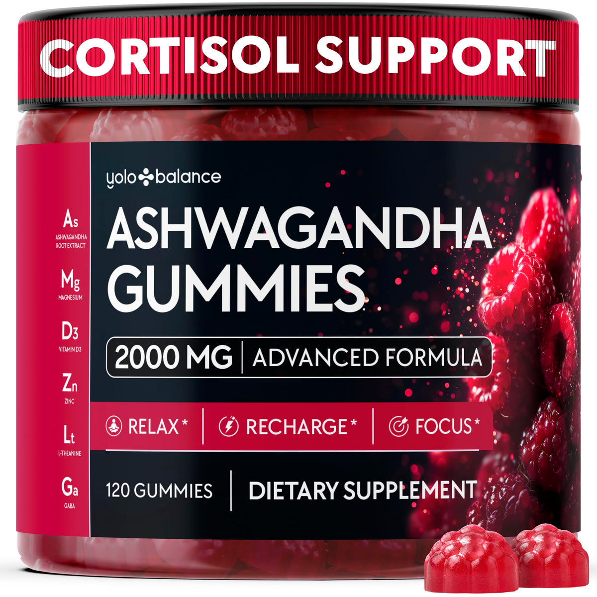 Gummies Ashwagandha 2000mg goût framboise vue de face