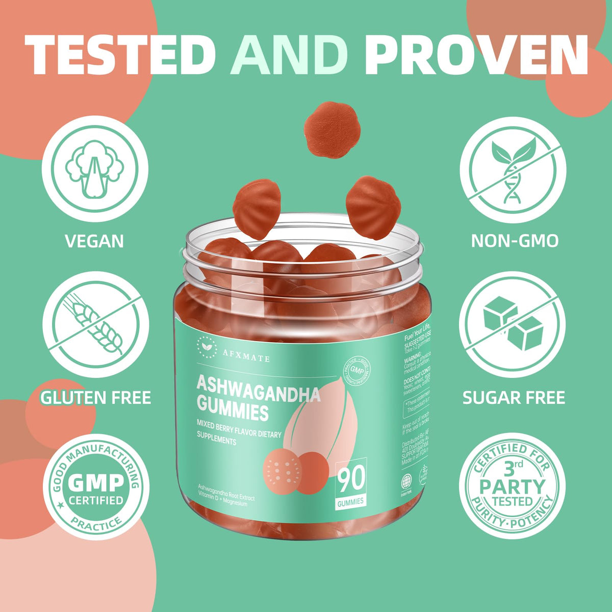 Gummies Ashwagandha AFXMATE avec une main tenant le pot