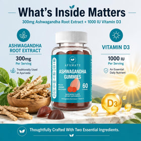 Gummies Ashwagandha AFXMATE près d'un verre d'eau