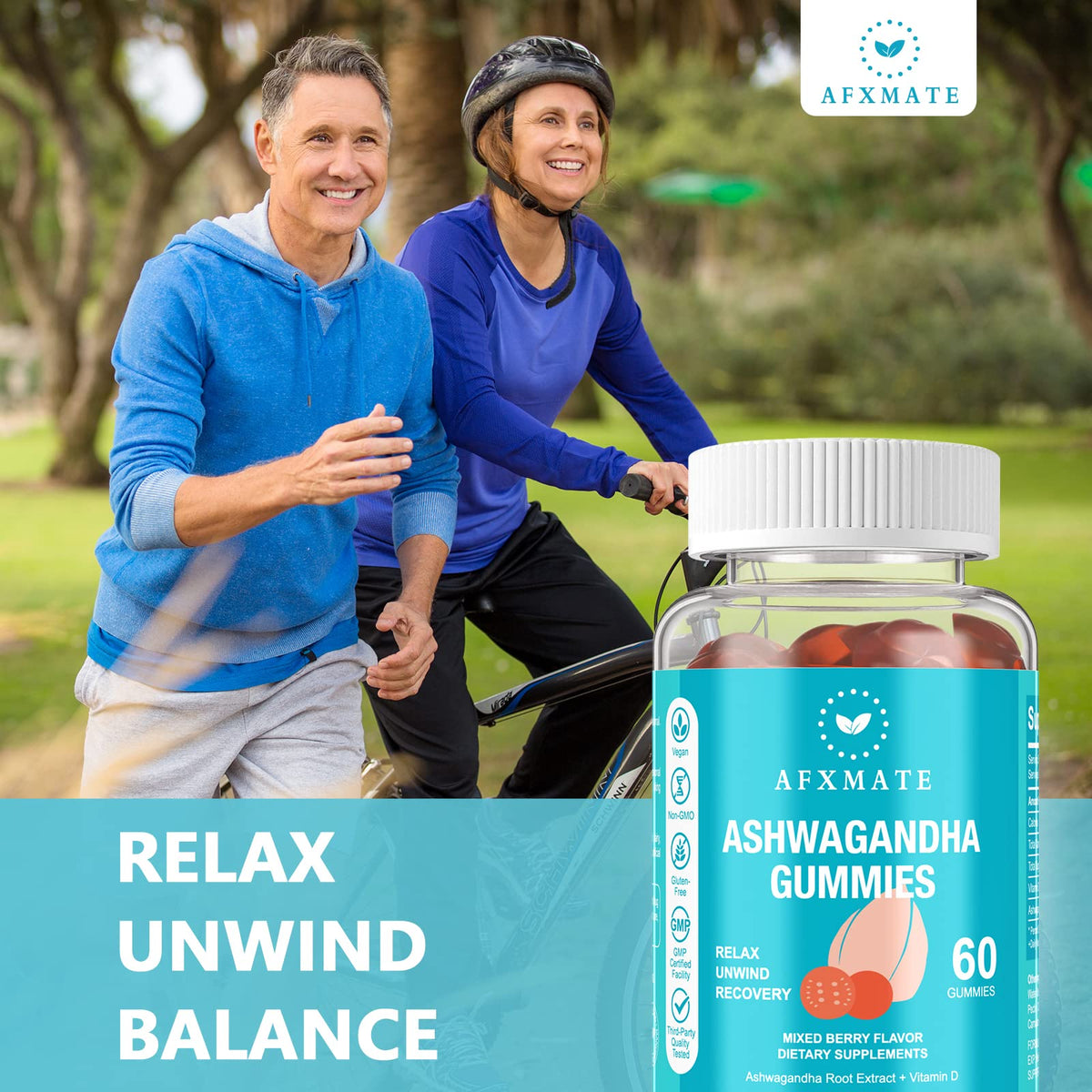 Gummies Ashwagandha AFXMATE sur une table en bois