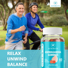Gummies Ashwagandha AFXMATE sur une table en bois