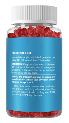 Gummies Ashwagandha Bio avec ingrédients naturels sur fond blanc