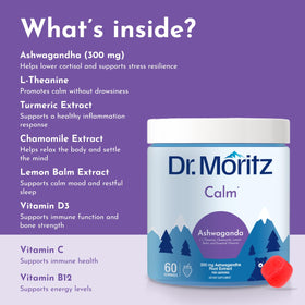 Gummies Ashwagandha DR. MORITZ avec une main tenant un gummy