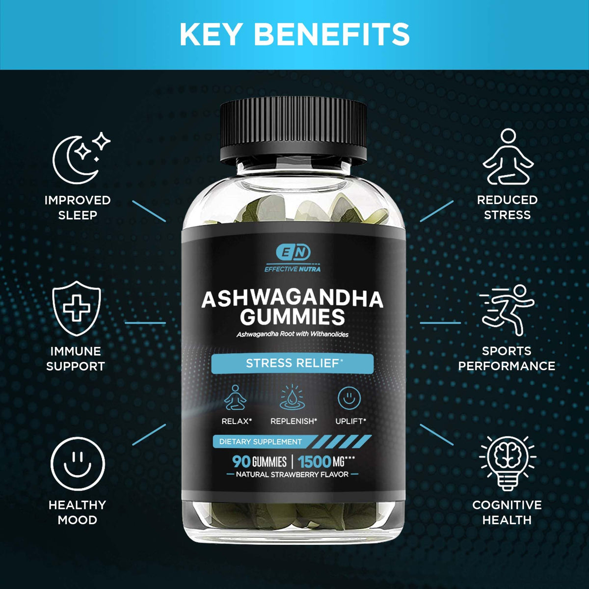 Gummies Ashwagandha Effective Nutra 1500 mg avec texture de bonbon