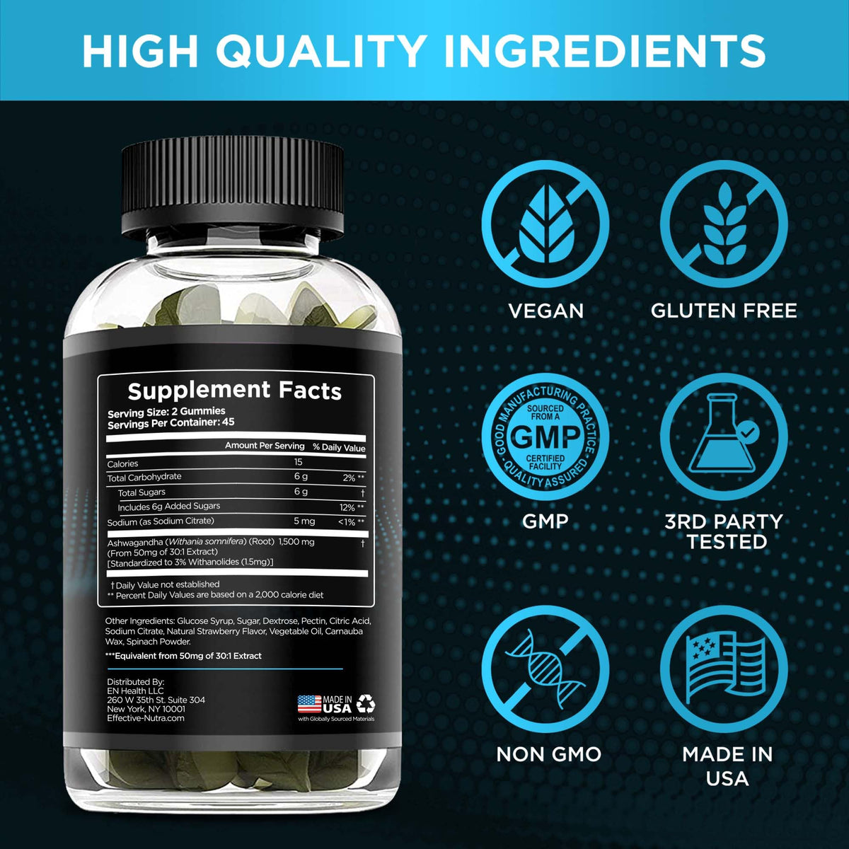 Gummies Ashwagandha Effective Nutra 1500 mg dans la main