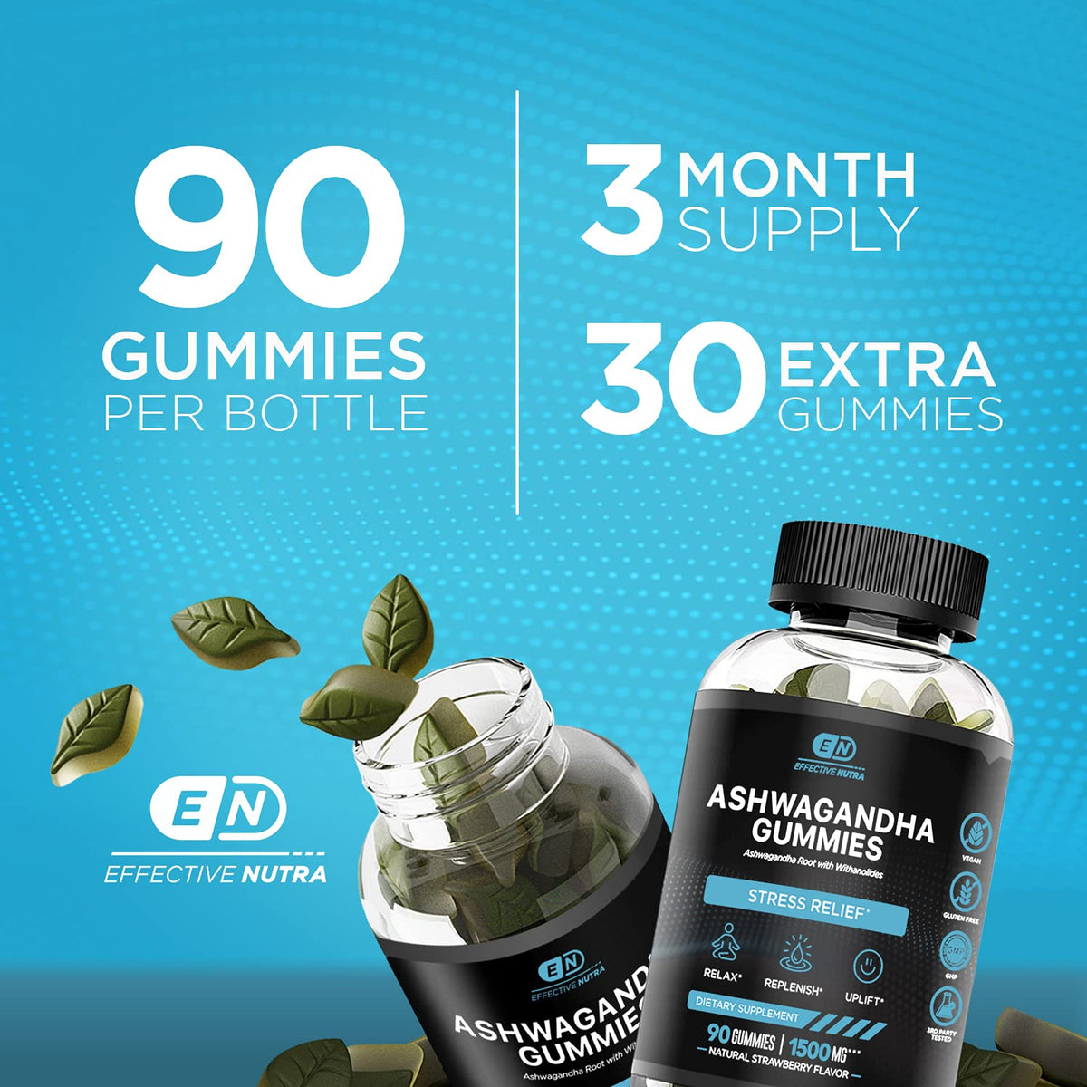 Gummies Ashwagandha Effective Nutra 1500 mg sur une table en bois