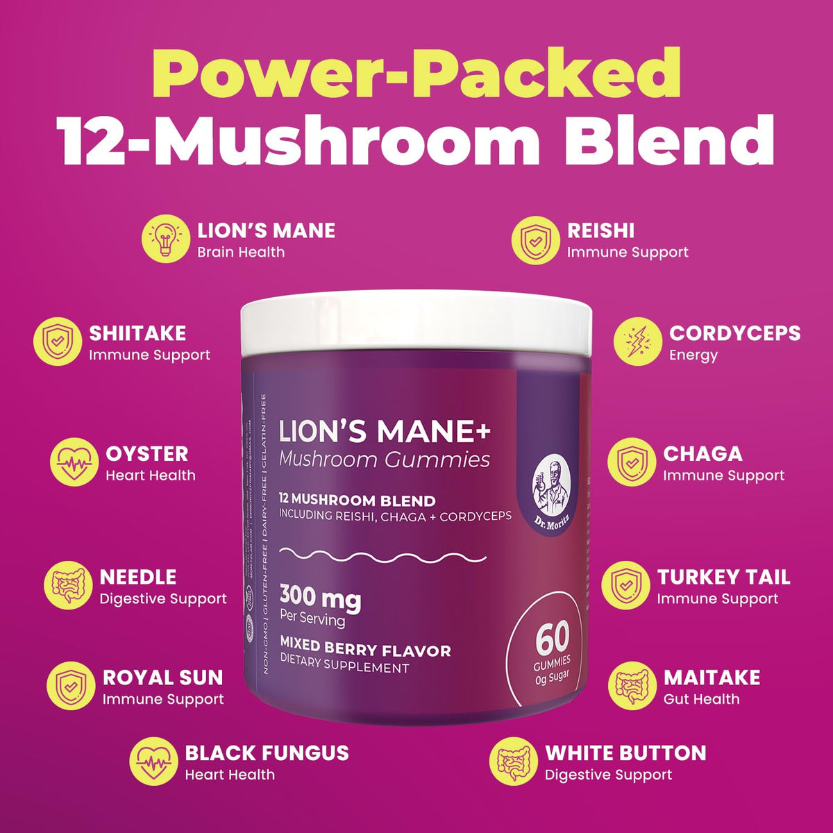 Gummies Ashwagandha et Champignon Lion DR. MORITZ sur table