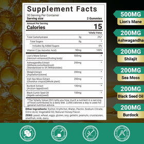 Gummies Ashwagandha et Lion's Mane de Wiszeen, vue arrière