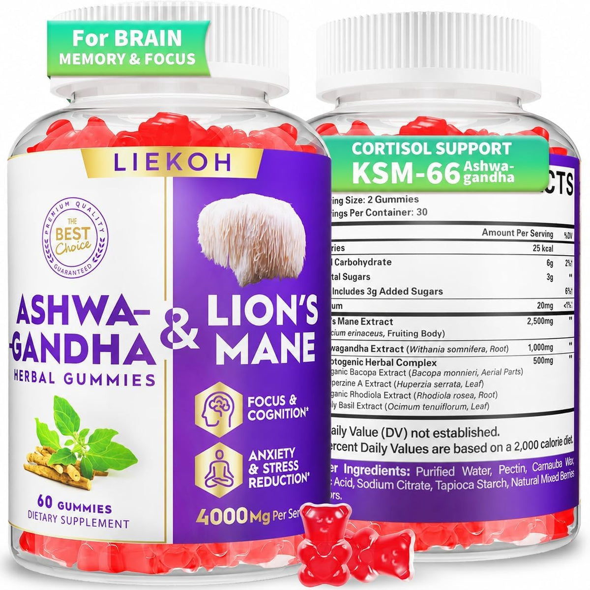 Gummies Ashwagandha et Lion's Mane Liekoh vue de face
