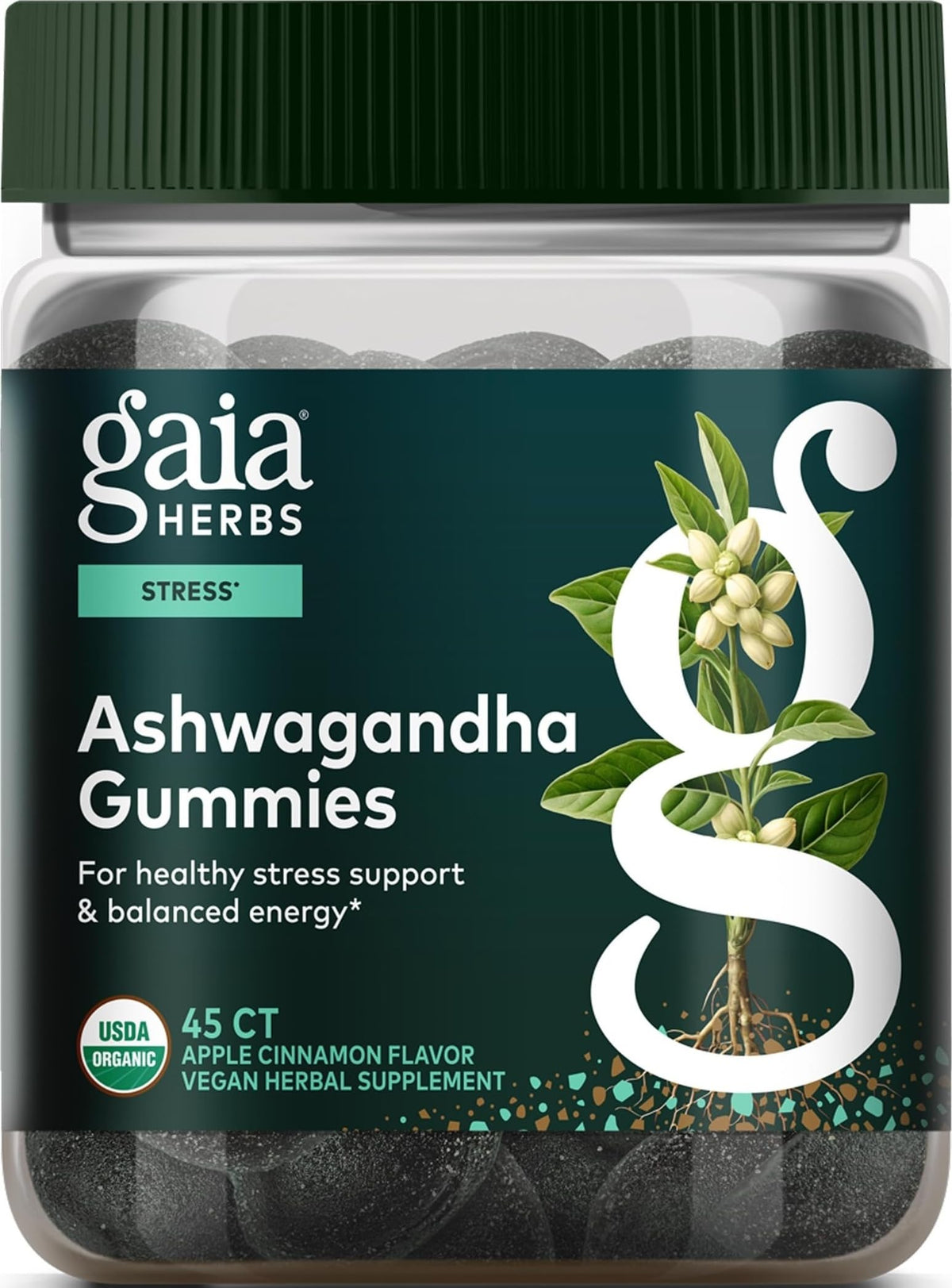 Gummies Ashwagandha Gaia Herbs vue de face dans leur emballage