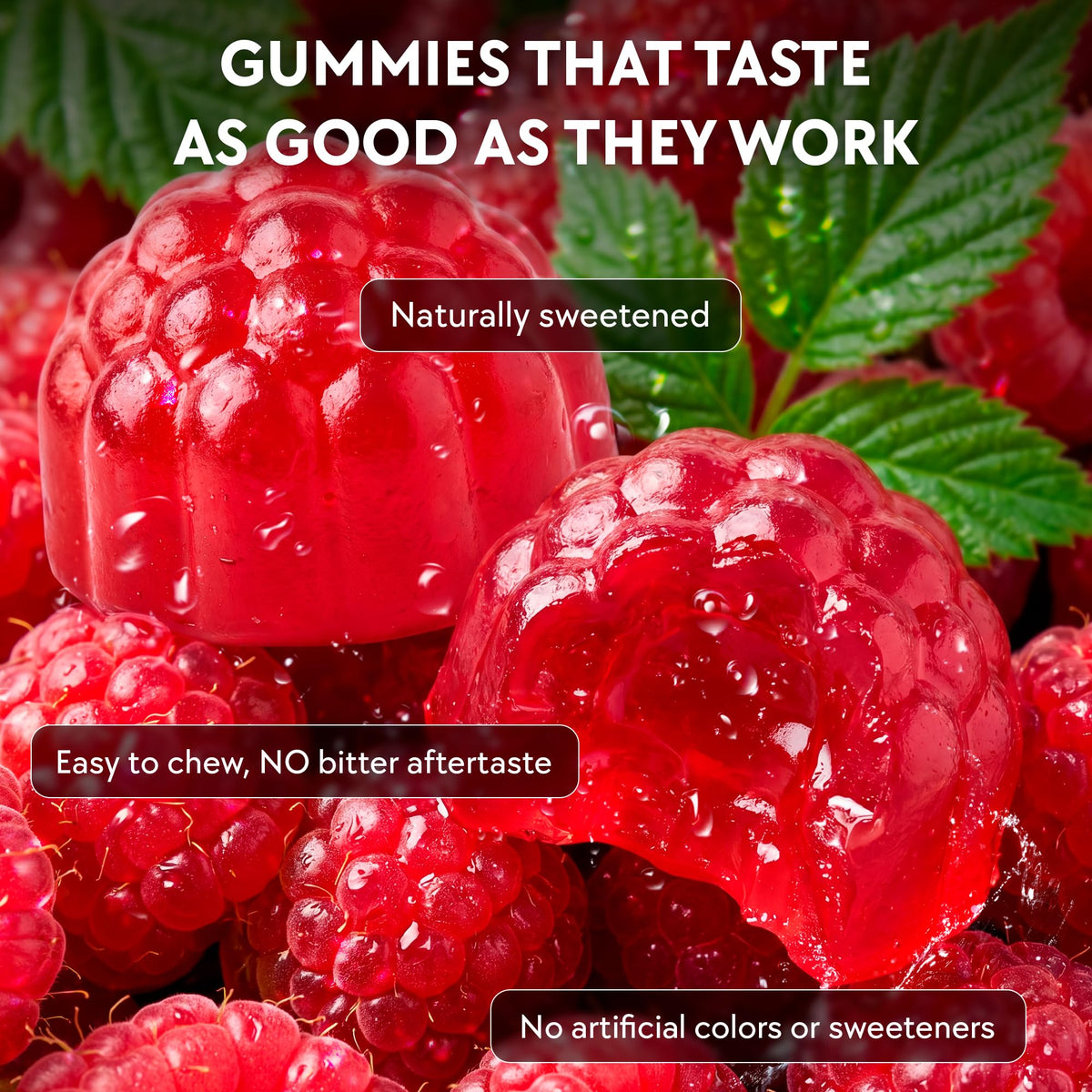 Gummies Ashwagandha goût framboise en gros plan