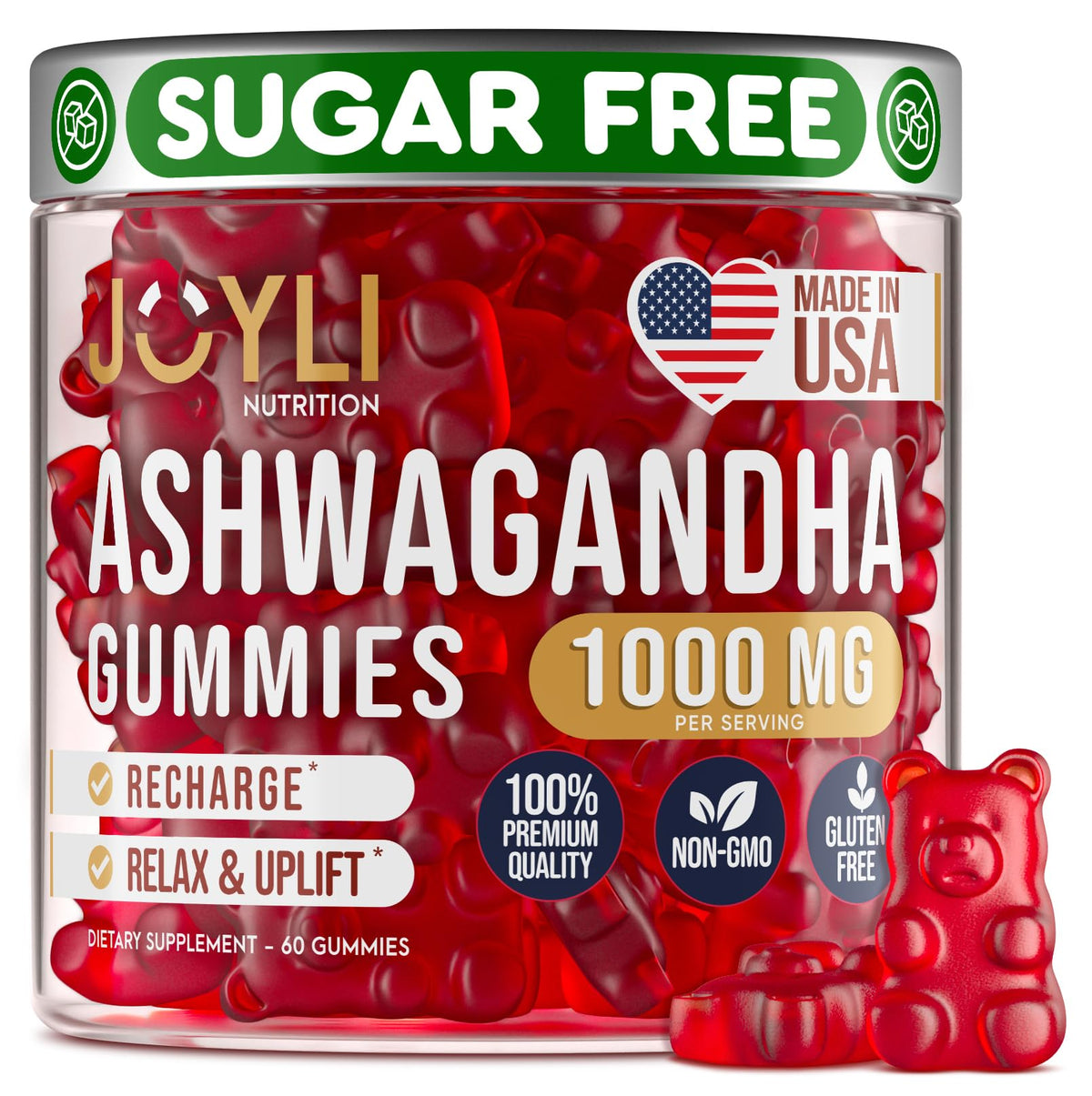 Gummies Ashwagandha JOYLI Nutrition 60 chews devant une boîte