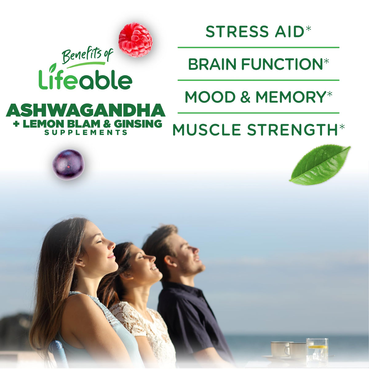 Gummies Ashwagandha Lifeable à la saveur de fraise, en gros plan
