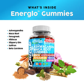 Gummies Ashwagandha Maca avec fruits frais en arrière-plan