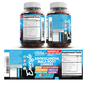 Gummies Ashwagandha Maca avec ingrédients naturels autour