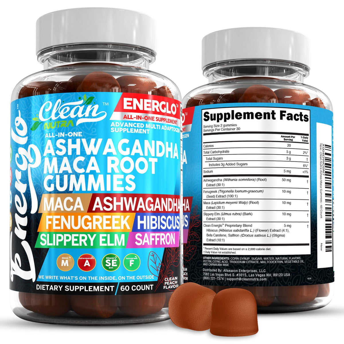 Gummies Ashwagandha Maca de Clean Nutraceuticals en pot de 200g