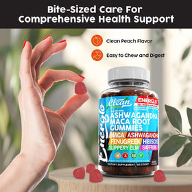 Gummies Ashwagandha Maca en gros plan avec texture visible