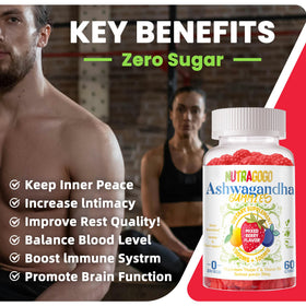 Gummies Ashwagandha NUTRAGOGO à côté d'un verre d'eau