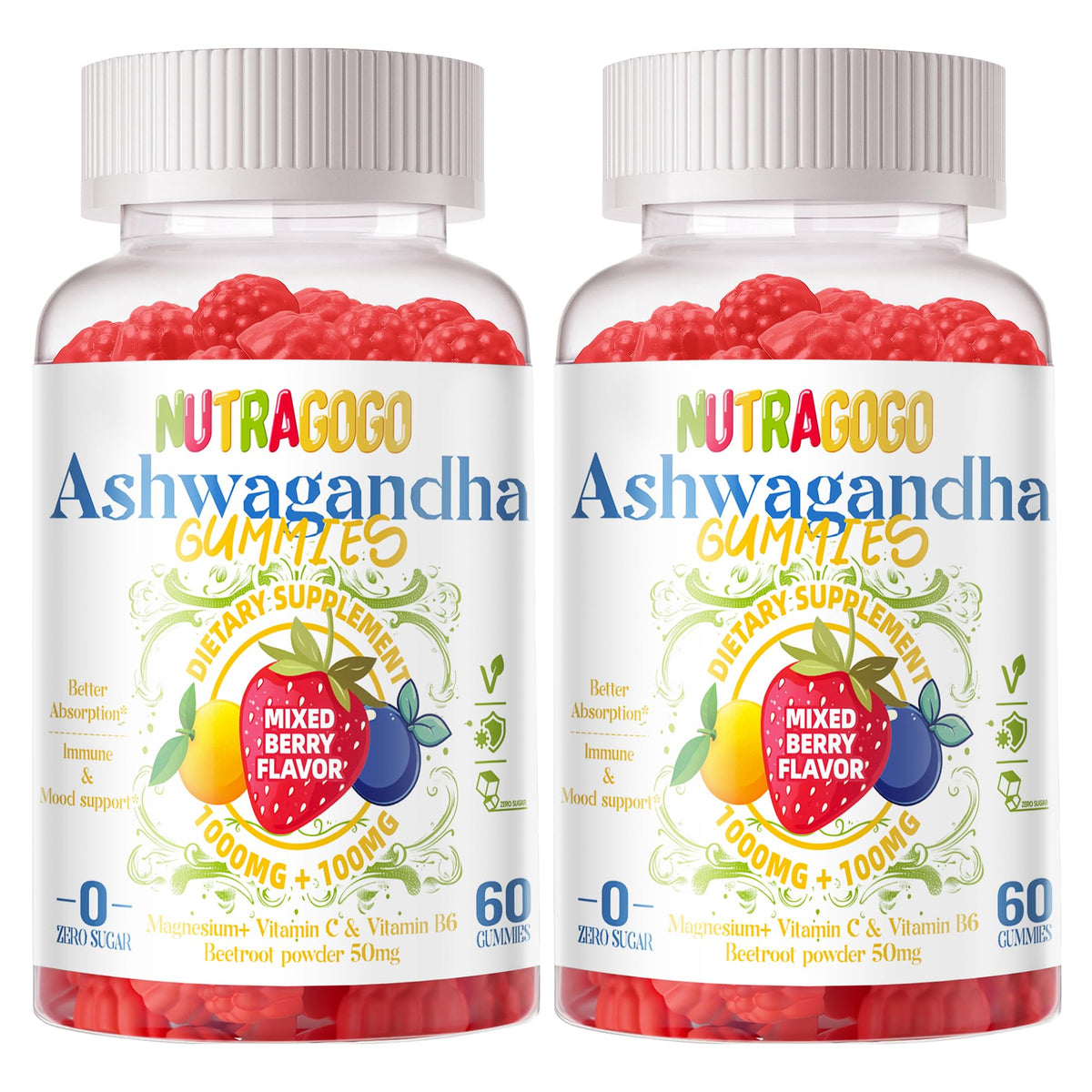 Gummies Ashwagandha NUTRAGOGO vue de face avec packaging