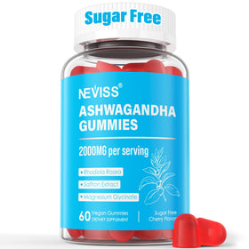 Gummies Ashwagandha sans sucre NEVISS en boîte de 60 comprimés
