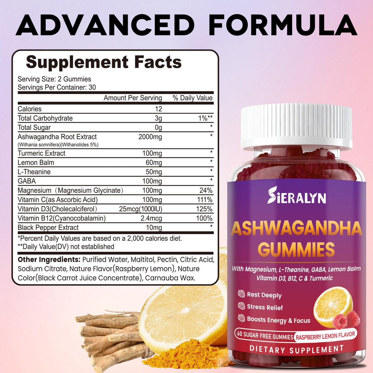 Gummies Ashwagandha Sieralyn avec saveur framboise citron
