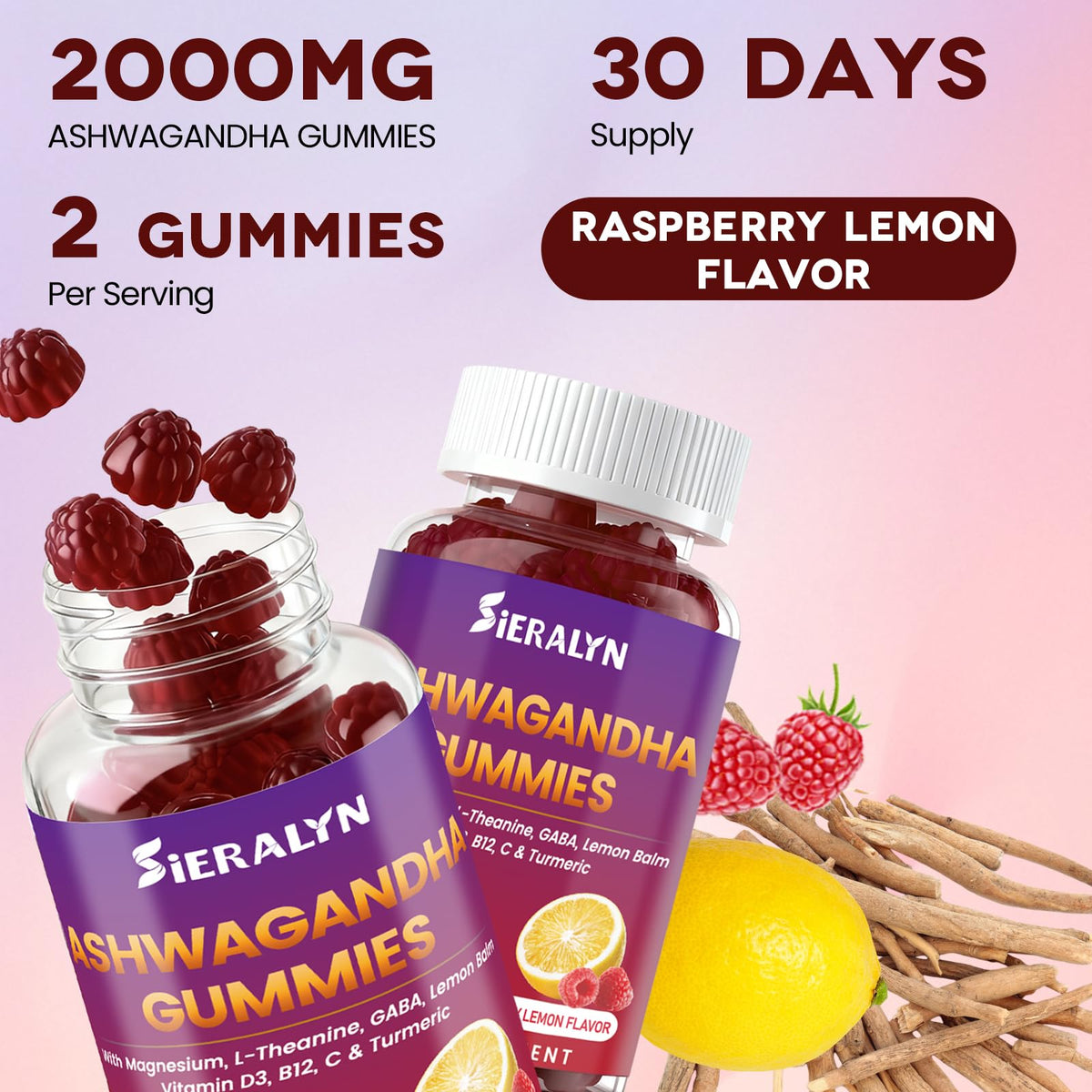 Gummies Ashwagandha Sieralyn sur une table en bois