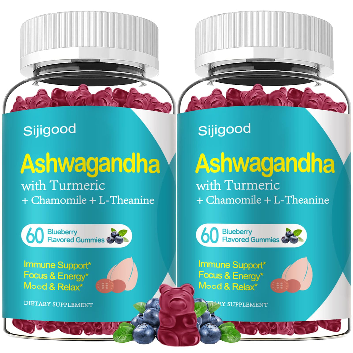 Gummies Ashwagandha Sijigood paquet de 120 unités saveur myrtille