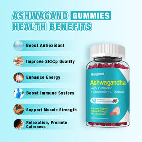 Gummies Ashwagandha Sijigood sur une table en bois