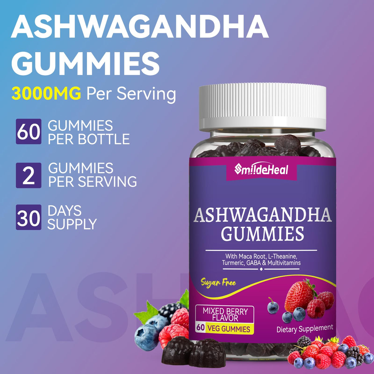 Gummies Ashwagandha SmildeHeal avec cuillère pour dosage