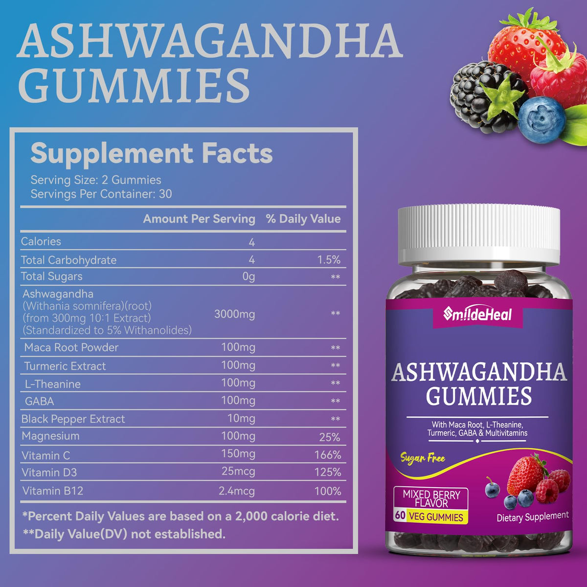 Gummies Ashwagandha SmildeHeal sur fond blanc
