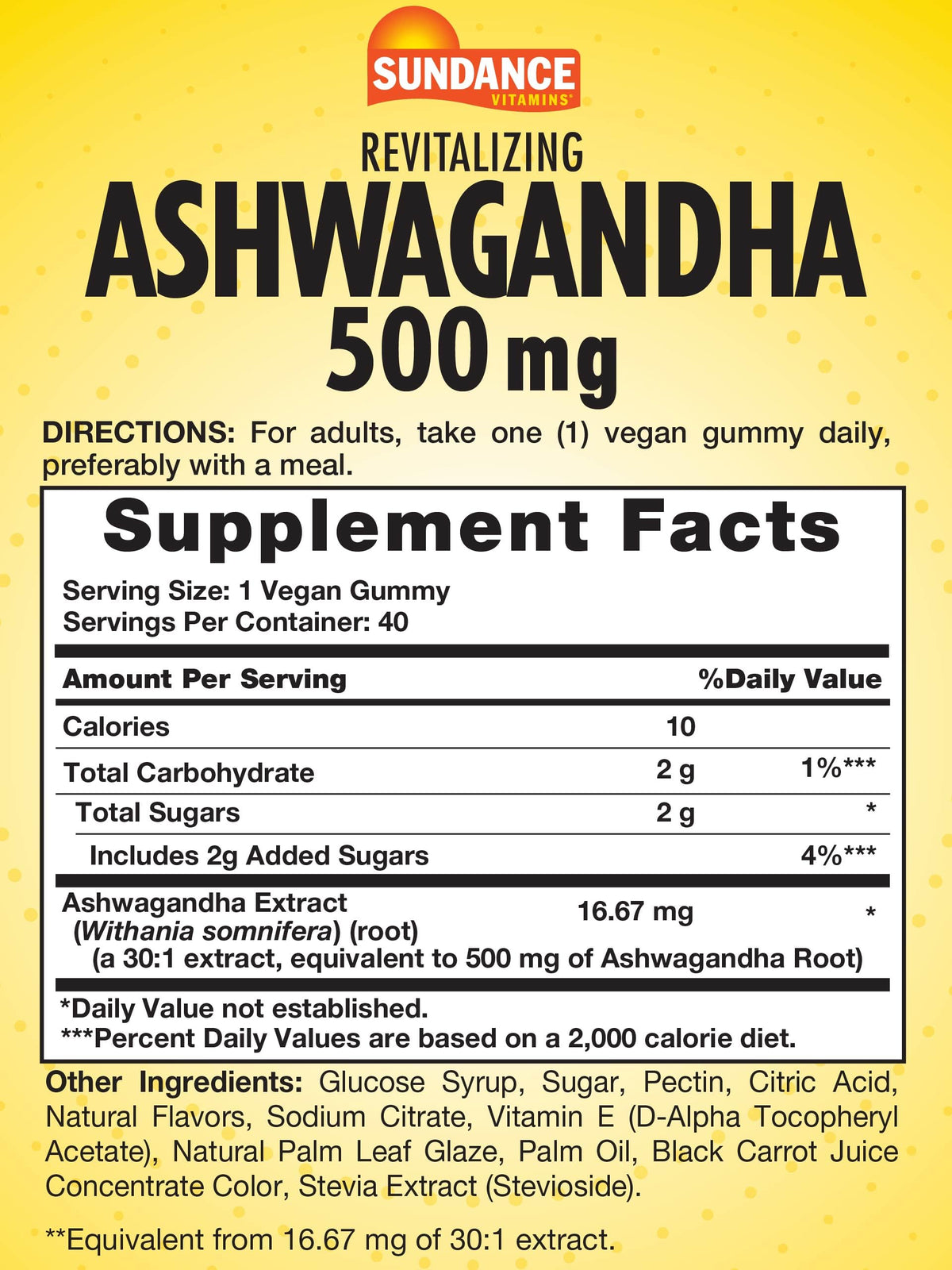 Gummies Ashwagandha Sundance vue de près avec étiquette