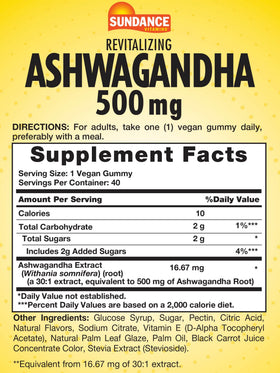 Gummies Ashwagandha Sundance vue de près avec étiquette