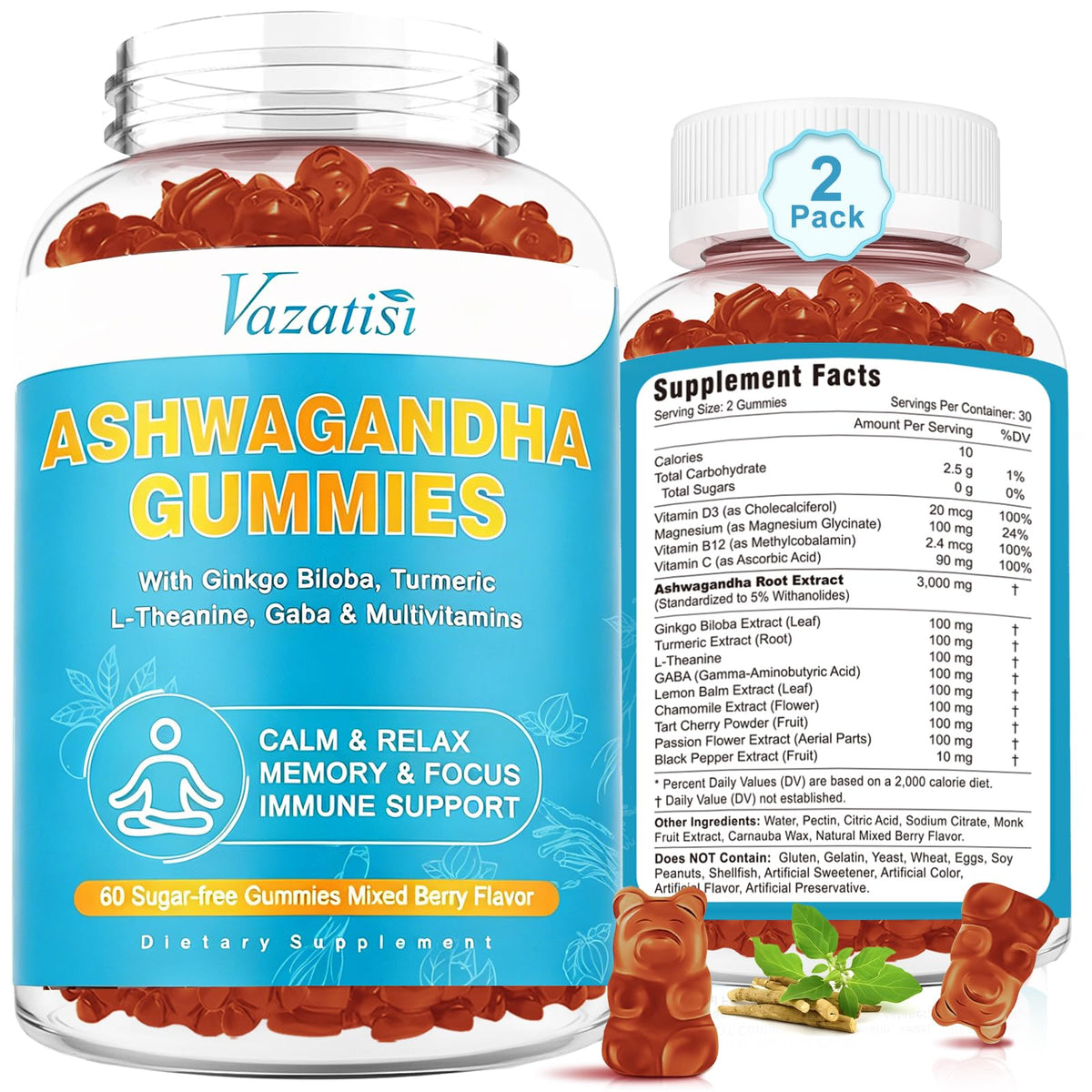 Gummies Ashwagandha Vazatisi 120 gélules saveur baies mélangées vue avant