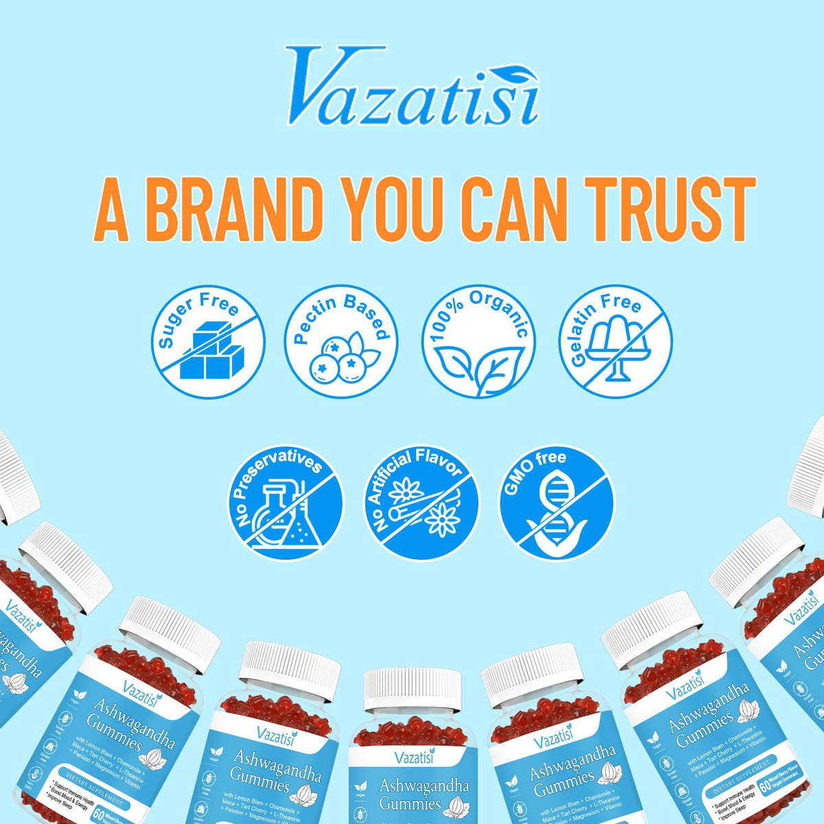 Gummies Ashwagandha Vazatisi avec ingrédients naturels
