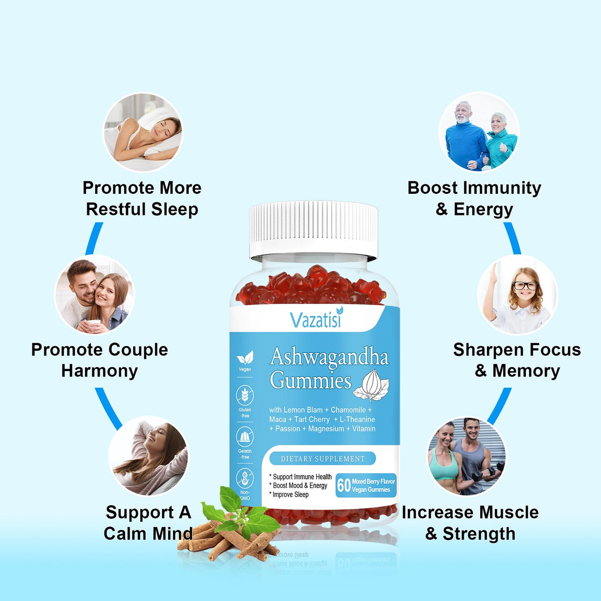 Gummies Ashwagandha Vazatisi avec texture douce