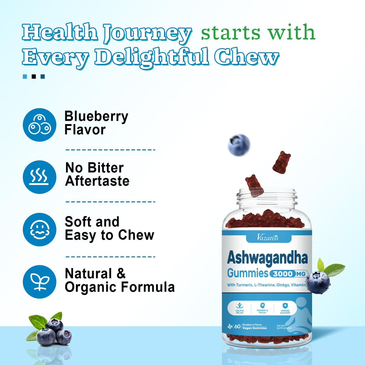 Gummies Ashwagandha Vazatisi avec un verre d'eau