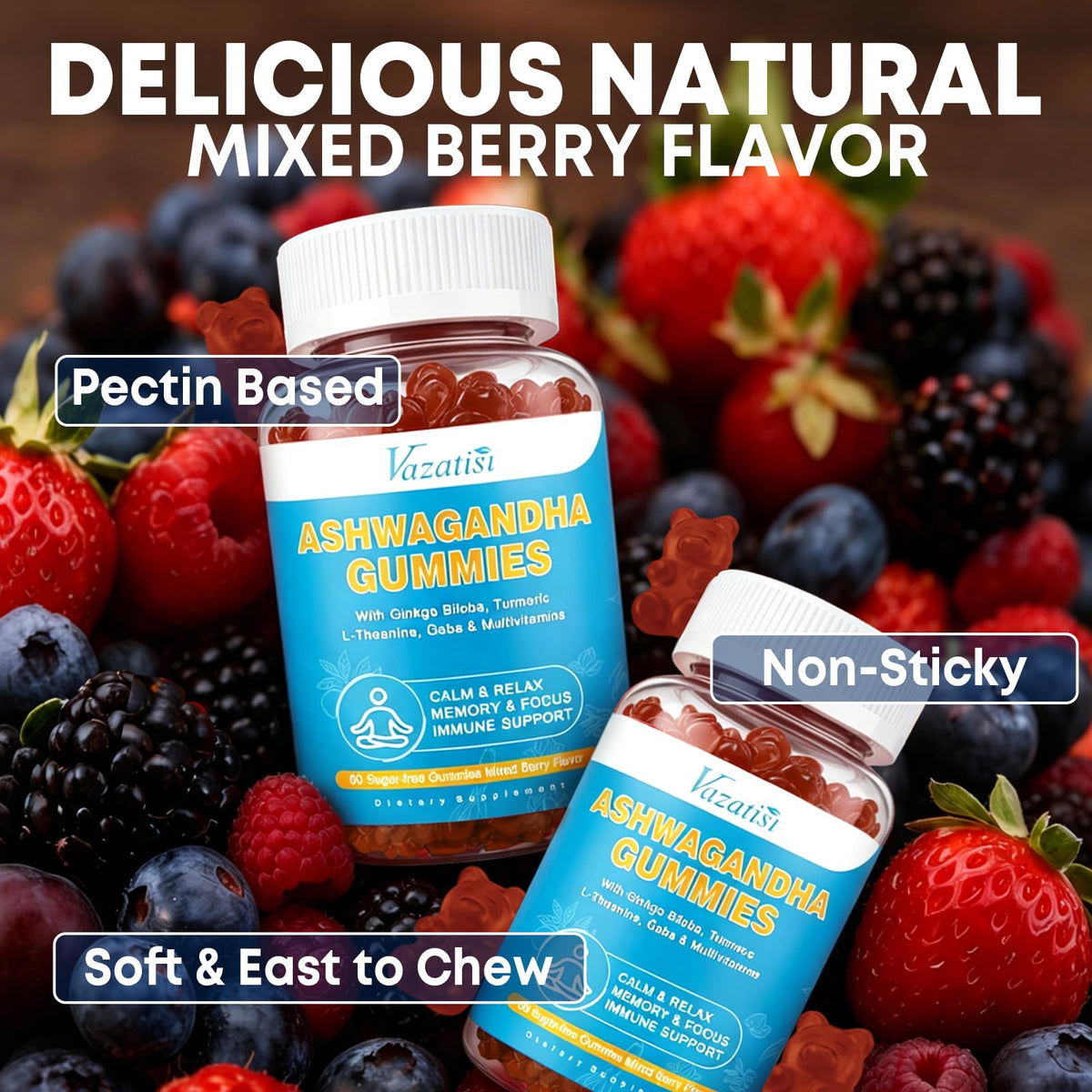 Gummies Ashwagandha Vazatisi montrant la texture des gélules