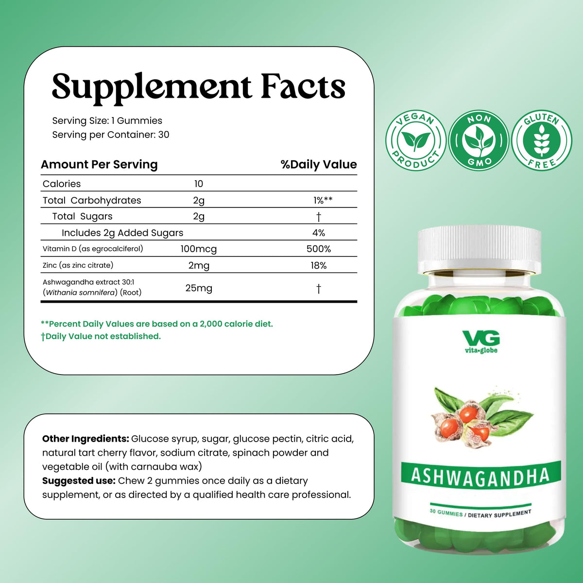 Gummies Ashwagandha VITA GLOBE 25mg en vue de près