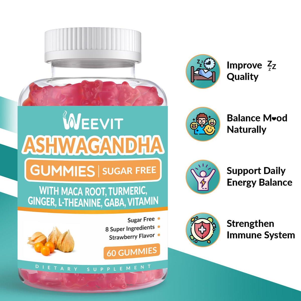 Gummies Ashwagandha WEEVIT en gros plan sur la texture