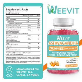 Gummies Ashwagandha WEEVIT montrant les ingrédients principaux